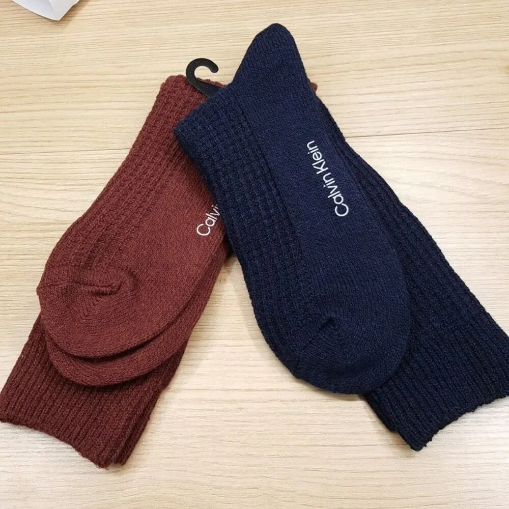 CALVIN KLEIN Mens Crew Dress Socks Black Burgundy Boot Crew Sweater Knit Logo